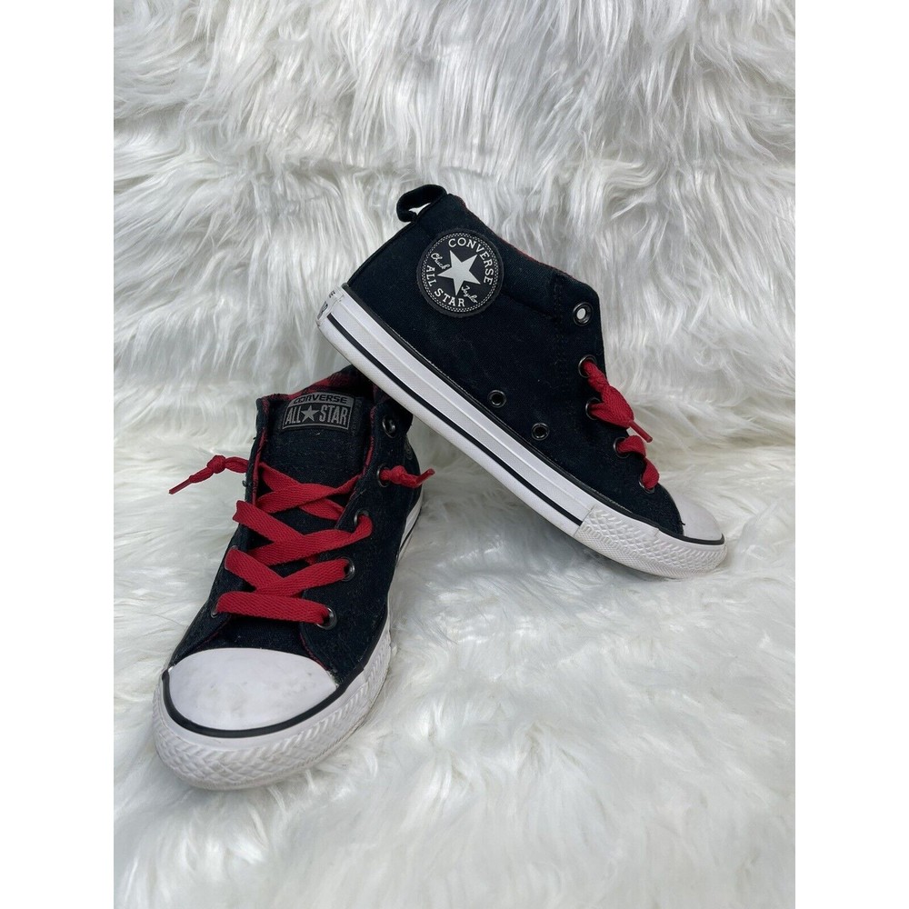 Kids Converse CT Mid No Tie Slip On Black Red Plaid sz 4